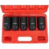 FSBCGT 5PCS 1/2 Inch Drive Deep Spindle Axle Nut Impact Socket Set | 12 Point Metric, CR-MO, 30mm 32mm 34mm 35mm 36mm