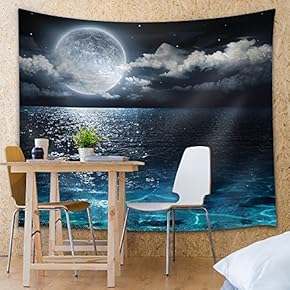 Crystal Blue Waters Beneath a Full Moon - Fabric Tapestry, Home Decor - 51x60 inches