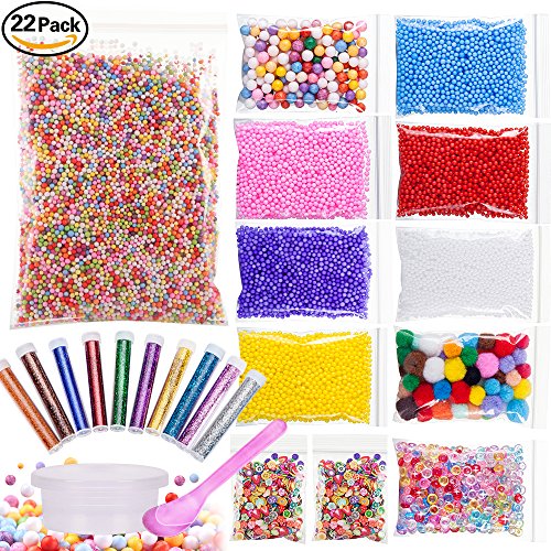 22 pack slime beads for diy craft - foam beads, glitter…