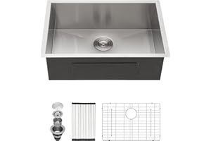 Kichae 26 Inch Undermount Kitchen Sink Single Bowl Stainless Steel Kitchen Sink 26" Under Mount Round Corner Deep Basin 26x18x9 Inch