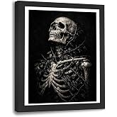 Dark Gothic Skeleton Skull Framed Wall Art Dark Academia Moody Aesthetic Black Horror Canvas Wall Decor Pictures Painting Print Artwork Decorations Gifts for Living Room Office Bedroom 8