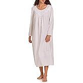 Eileen West Sleepwear & Loungewear for Women - Poetic Woven Lawn Collection - 100% Cotton Longsleeve Full-Length Nightgown