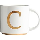 COLLECTIVE HOME - Monogram Ceramic Mugs, 15 oz Golden Initial Coffee Cups, Elegant Alphabet Tea Mugs, Elegant Personalized Mug with Gift Box, Unique Mug with Double Side Capital Letter (C)