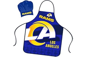 Mojo Licensing Los Angeles Rams Apron Chef Hat Set Full Color Universal Size Tie Back Grilling Tailgate BBQ Cooking Host