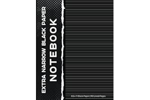 Extra Narrow Black Paper Notebook: Black College Ruled Notebook For Gel Pens with Plain Ruled Notebook Journal for School, College, and Work