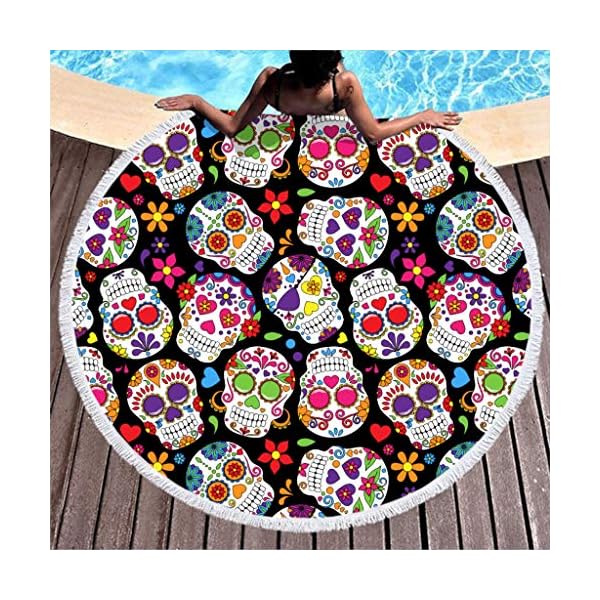 Toalla de playa con diseño de calavera, redonda, grande, microfibra, hippie y bohemia, toalla de playa, alfombra para… | DeHippies.com