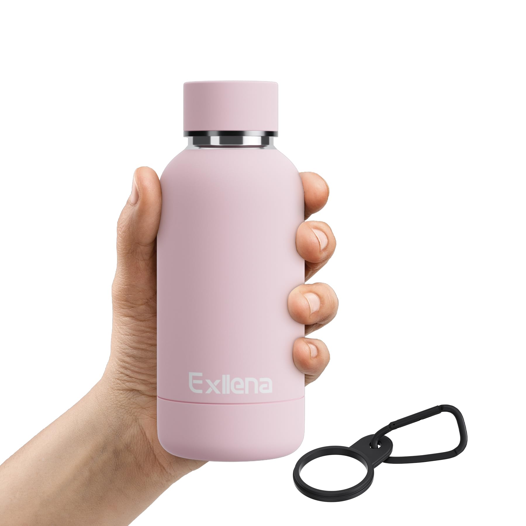 Exllena Water Bottle 350ml with Clip, Double Wall Vacuum Insulated Keeps Drinks Cold 24 Hrs/Hot 12 Hrs, BPA Free (Pink) — image 1