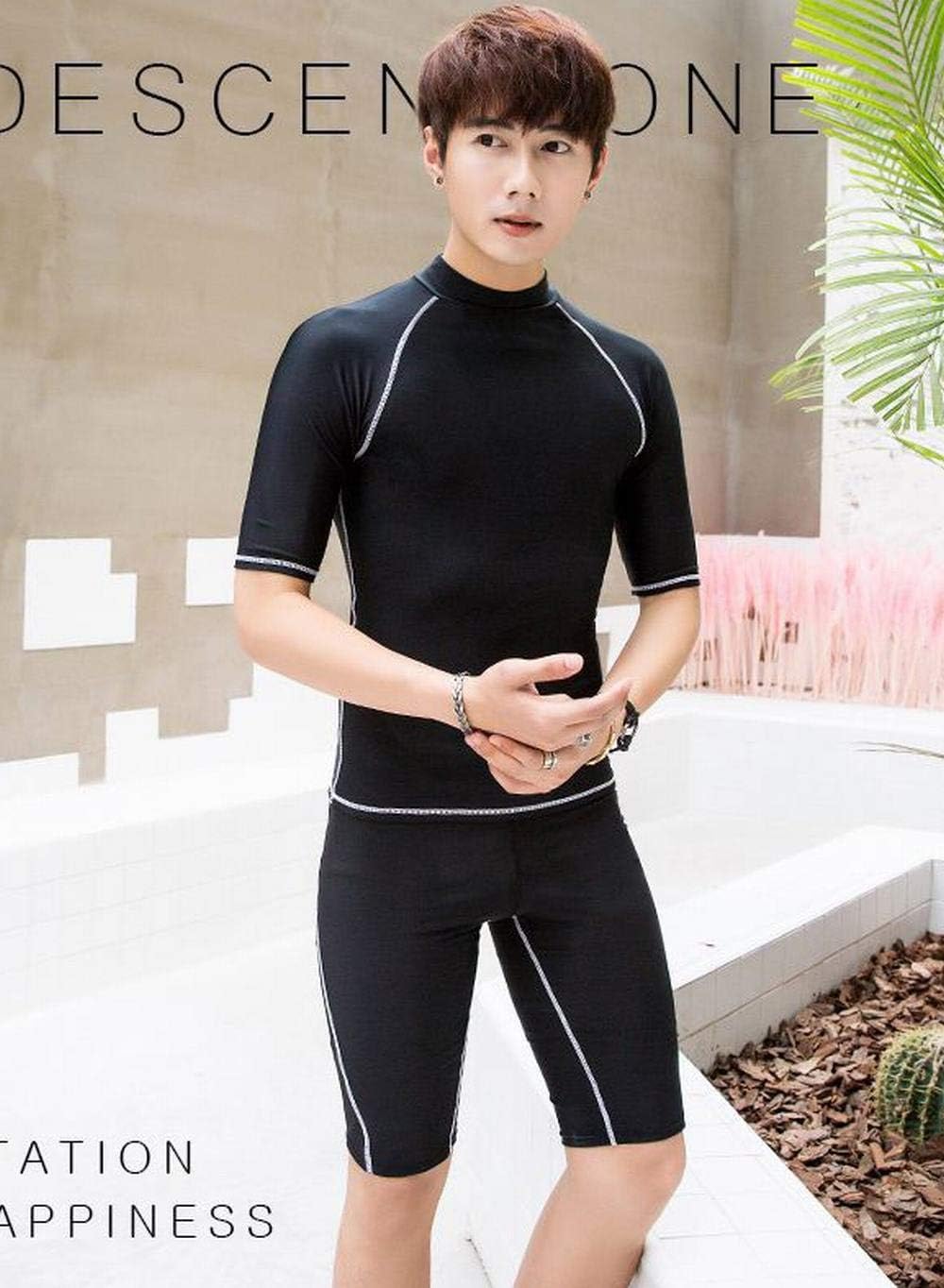 Amazon Co Jp メンズ 水着 2点セット フィットネスウェア 男性 大人 男の子 フィットネス水着 上下セット 半袖 長袖 運動 スポーツ 練習用 大きいサイズ ショートパンツ かっこいい 海 プール ピーチ リゾート スポーツ アウトドア