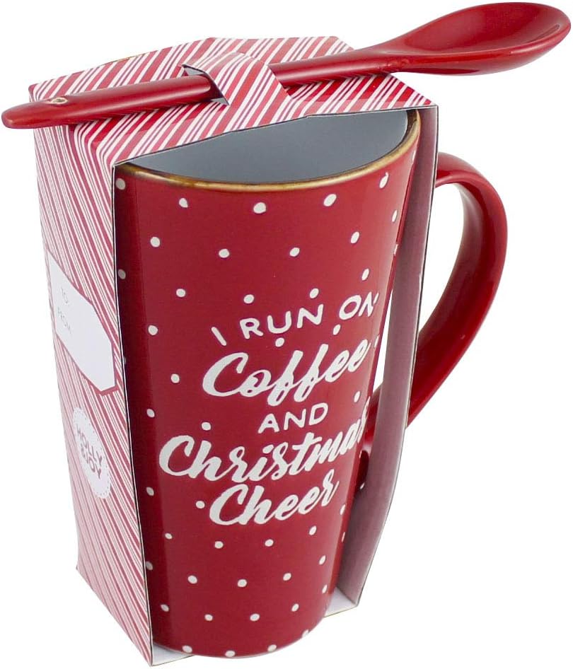 Azzure Home Holiday Novelty Drinking Mug with Spoon, Perfect for Coffee, Hot Chocolate, Tea, Cider, Hot Drinks, Holiday Home Kitchen Decor (Christmas Cheers)
