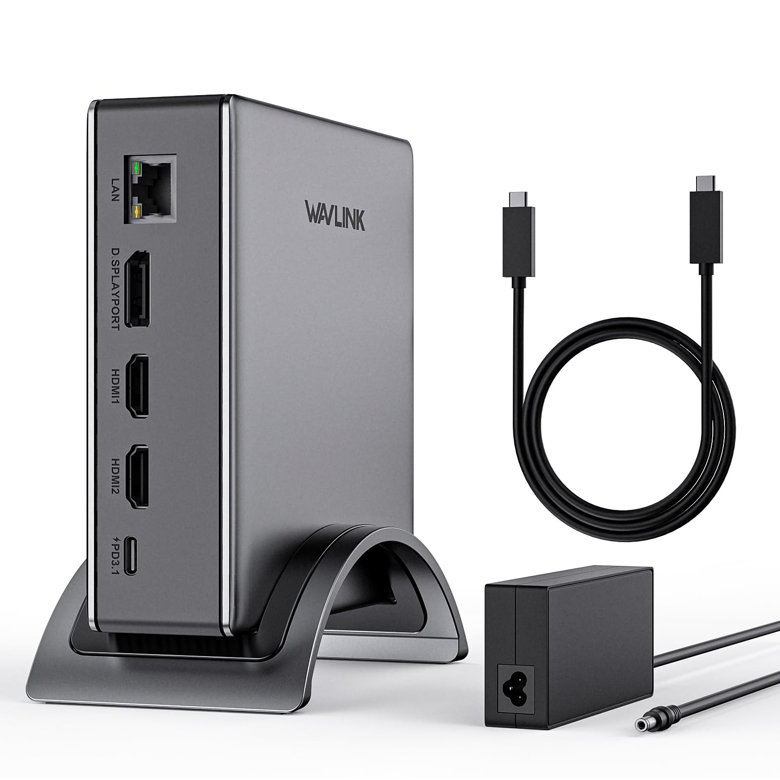 Laptop Docking station, WAVLINK PD3.1 Docking station für 3 Monitore mit 4K@144Hz, 2*HDMI + DP, 140 W PD-Aufladung, USB-C 10 Gb, USB-A 5 Gb, Gigabit-Ethernet, Audio/Mikrofon für Windows-Systemcomputer