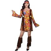 SOLOTIMES Women 60s 70s Hippie Costume Dress Fringe Vest Boot Covers Headband Outfit Adult Disco Hippy Halloween Cosplay