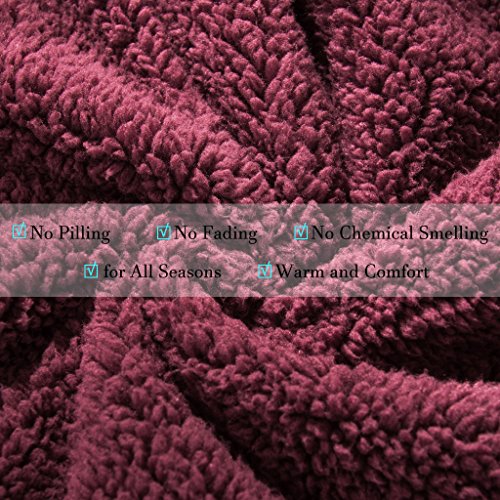 HYSEAS Sherpa Throw Blanket Burgundy and White - Super Soft Plush Cozy Warm Reversible Solid Blanket for Couch, Bed, Chair, Sofa - 50x60 Inch