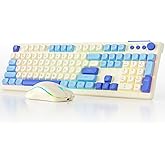Wireless Keyboard and Mouse Combo, RGB Backlit Rechargeable 2000 mAh Battery, Wireless Computer Keyboards, Tri-Mode Bluetooth/2.4GHz/USB-C Custom Creamy Keyboard, RGB Backlit Media Knob