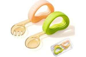 CATVEGUE Toddler Forks and Spoons Set,Baby Utensils 12-18 Months with Silicone Easy-Grip Handle & Travel Case,BPA-Free Toddler Utensils 1 Year Old,Kids Utensils,Dishwasher Safe,Orange+Green
