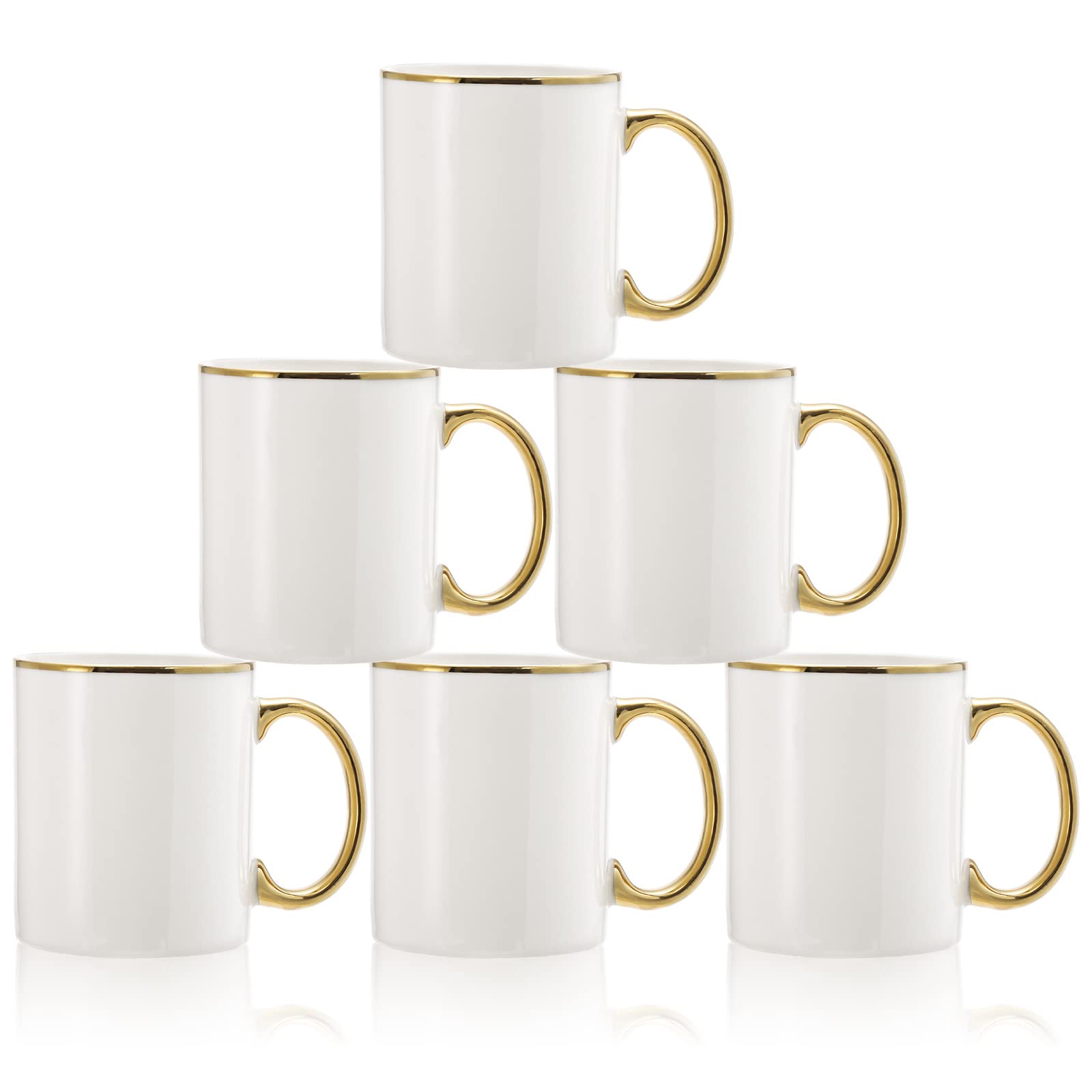 Photo 1 of Fasmov 6 Pack Coffee Mugs, 11oz Ceramic Mug set Ceramic Cups for Coffee, latte, Cappuccino, Tea, Cocoa, Cereal, Hot Chocolate, Dishwasher Safe, White/Gold
