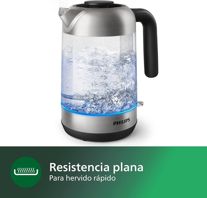 Series 5000 Hervidora de Cristal, 1,7 L Tapa Desmontable, Indicador luminoso Azul, Rellenado Fácil, Indicador de Una Taza, Filtro de Micromalla (HD9339/80)