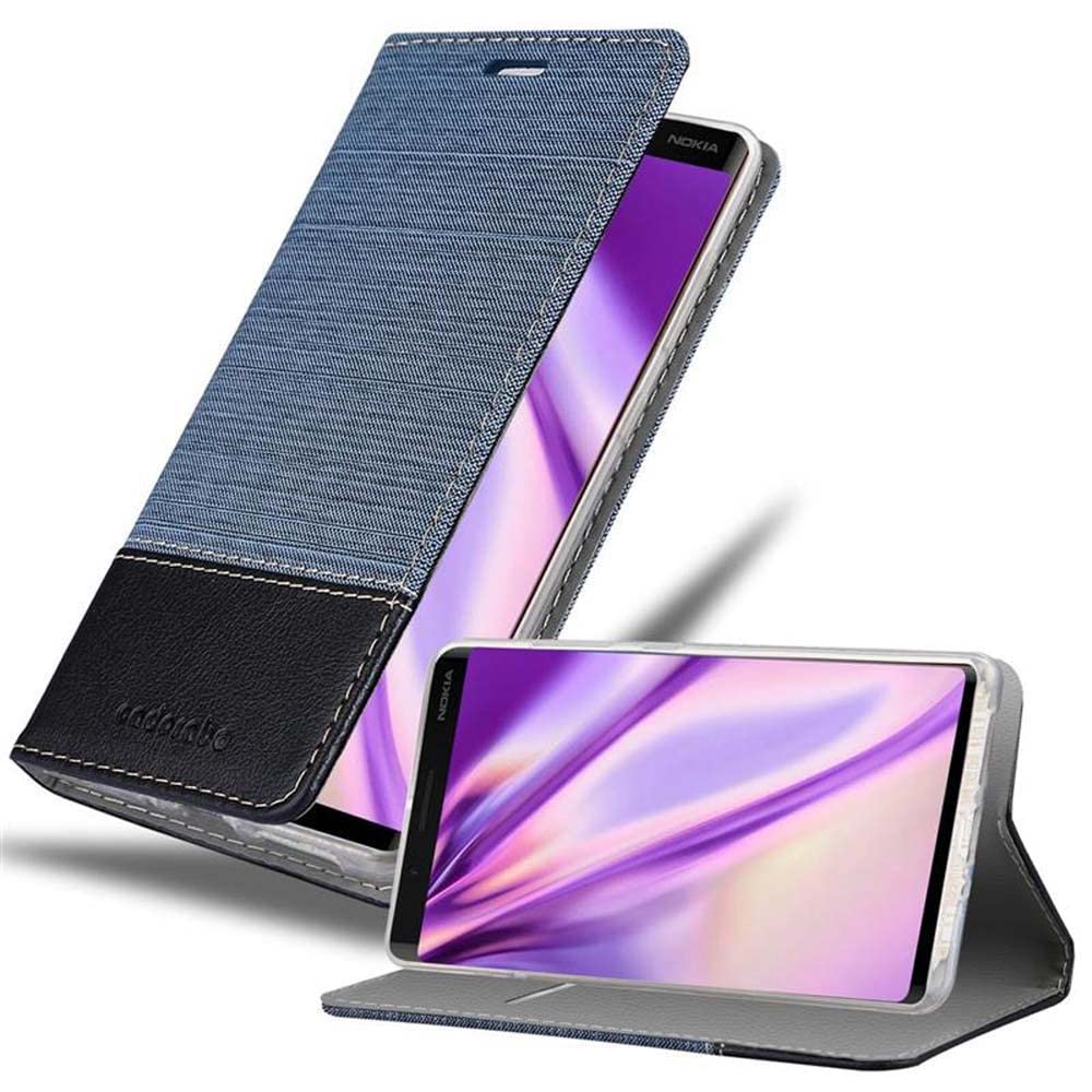 cadorabo Book Case works with Nokia 9 2018 in DARK BLUE BLACK - with Magnetic Closure, Stand Function and Card Slot - Wallet Etui Cover Pouch PU Leather Flip