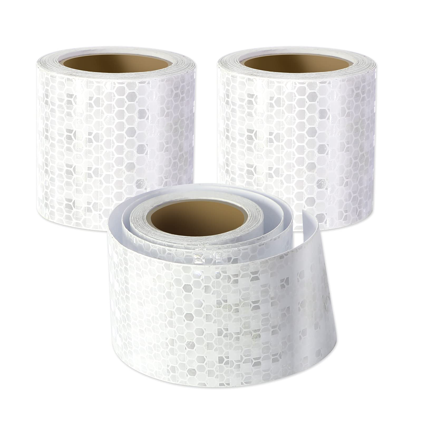 Xrkuu 3 Rolls White Reflective Tape, 3M x 5CM Self-Adhesive Waterproof Safety Warning Tape, High Visibility Reflector Tape for Cars, Trucks, Boats, Bicycles and Outdoor Road Signs