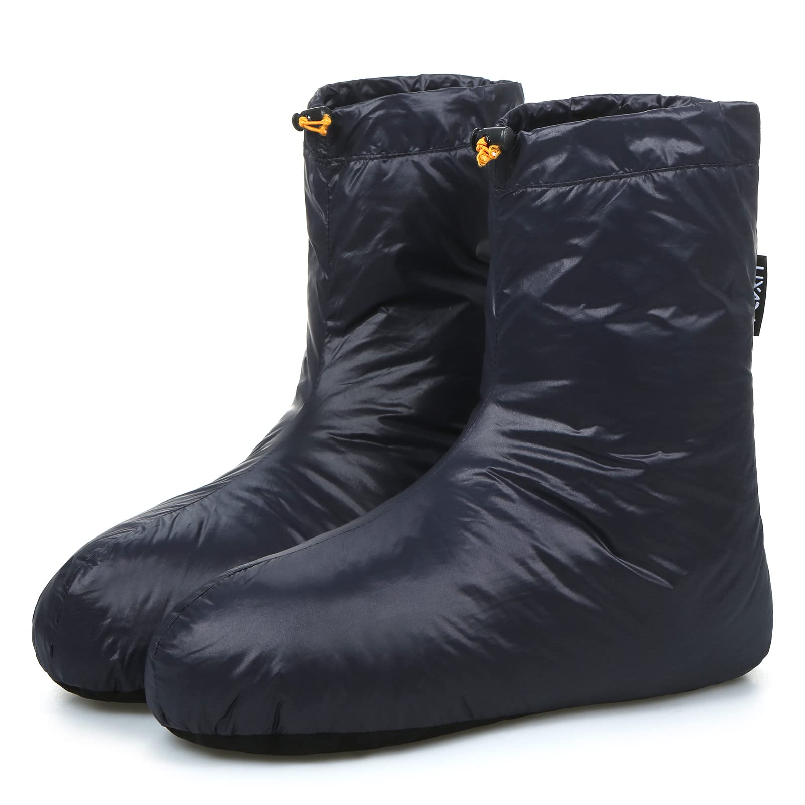 doorslay winter down boots, socks, warmth, soft, windproof, long sleep slippers with adjustable drawstring, camping backpack, sleeping bag, tent, unisex down boots with storage bag