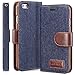 Fosmon CADDY-JEANS Leather Folio Wallet Stand Case for Apple iPhone 6/6s (4.7”) (Dark Blue)
