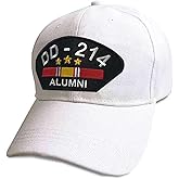 VetFriends.com US Veteran Hat with DD-214 Alumni and National Service Ribbon Patch White