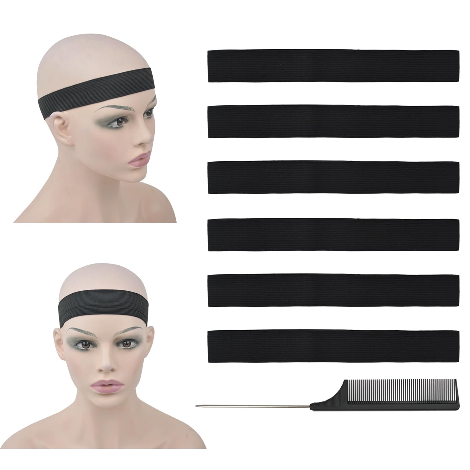 Elastic Melting Band for Wigs Adjustable Headbands to Hold Wig in Place for Making Wigs (6 Pcs Width 1.4 inch/3.5cm)