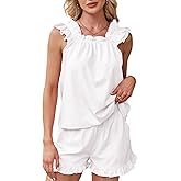 Wyeysyt Summer PJs for Women Set, Womens Floral Pajama Set Trim Cami Top and Shorts 2 Piece Sleepwear Set