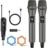 Aveek Wireless Microphone System, 2 Rechargeable Mics and Receiver, Plug & Play for Karaoke Machine, Party Speakers, Home Entertainment, Wedding & Events - Crystal Clear Sound, 100ft Range
