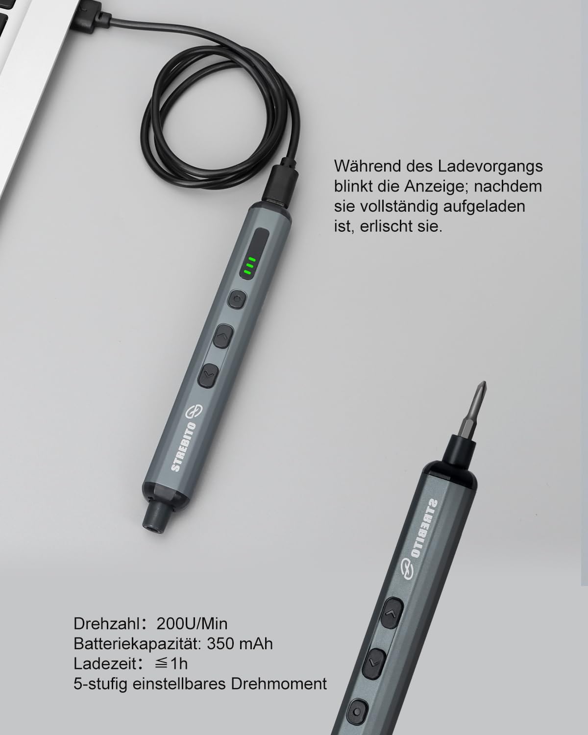 STREBITO Mini-Elektroschrauber-Set, 70-in-1 kabelloser Elektroschrauber – 64 S2-Präzisions-Bits, 5 Drehmomenteinstellungen, 4 LED-Leuchten 9