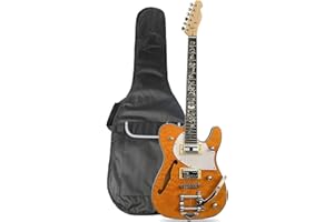 ZUWEI Semi Hollow Body Electric Guitar Custom Shop 22 Frets, Quilted Maple Top,Canada Maple Neck Flower Inlay(yellow)