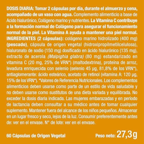 Ácido Hialurónico | Colágeno marino | 100% puro | 60 Cápsulas Veganas