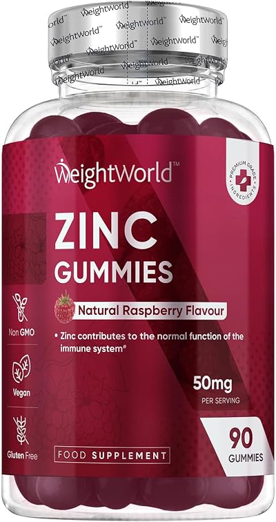 WeightWorld Zinc Citrate Gummies 50mg - 90 Vegan Gummies - Raspberry Flavor