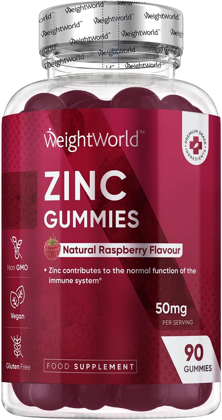 WeightWorld Zinc Citrate Gummies 50mg - 90 Vegan Gummies - Raspberry Flavor