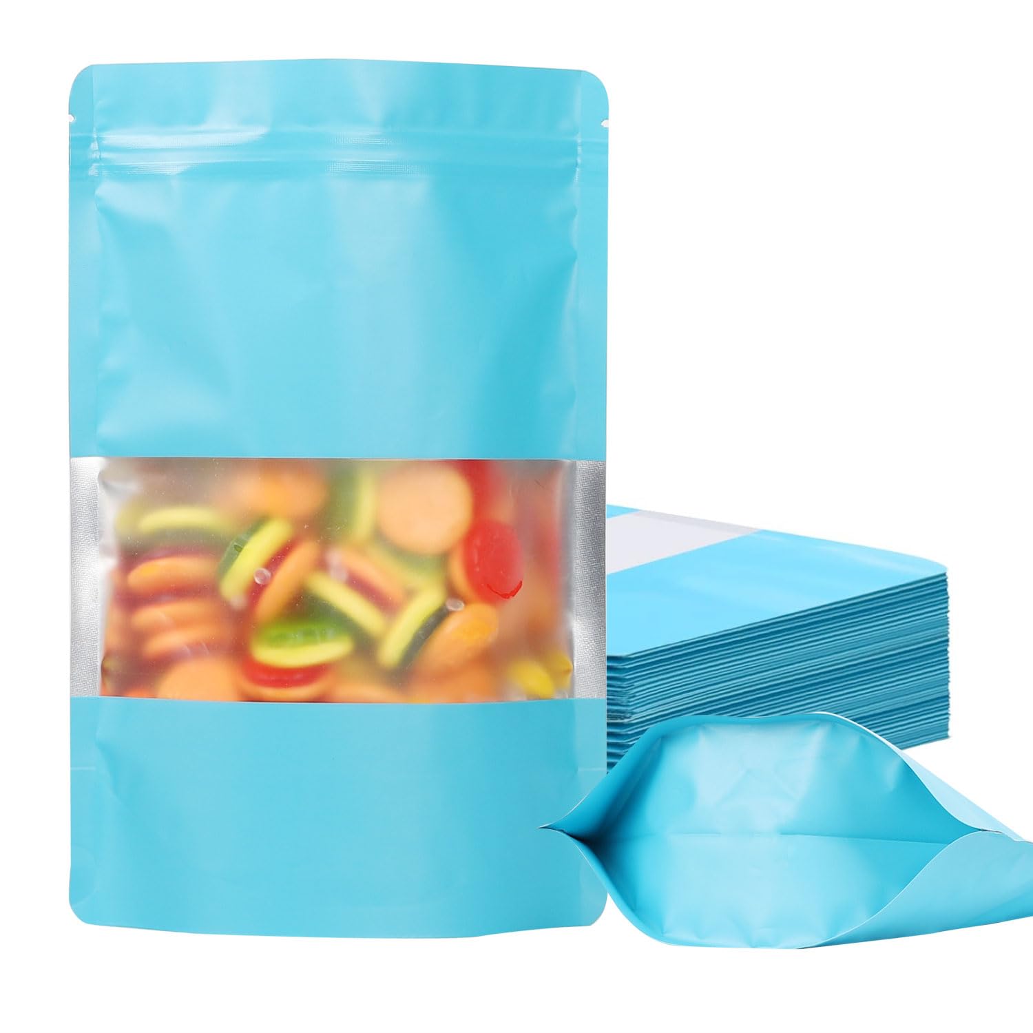 Photo 1 of 100 Pack Smell Proof Bags, Resealable Mylar Bags with Matte Window, Foil Pouch Stand-up Bags for Food Self Sealing Storage, Scratch Resistant Hand Storage Bags.(Blue, 4.7×7.9 Inch)
