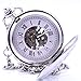 Antique Silver Dragon and Phoenix Hand-Wind Mechanical Pocket Watch, Mens Womens Pocket Watch with Chain + Box