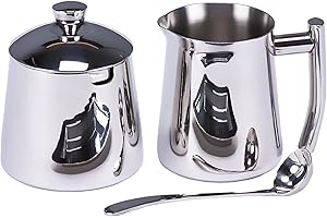 Frieling USA 18/10 Stainless Steel Sugar and Creamer Set - Coffee & Tea Accessories with 10 Oz Metal Creamer Pitcher & Sugar Bowl with Lid