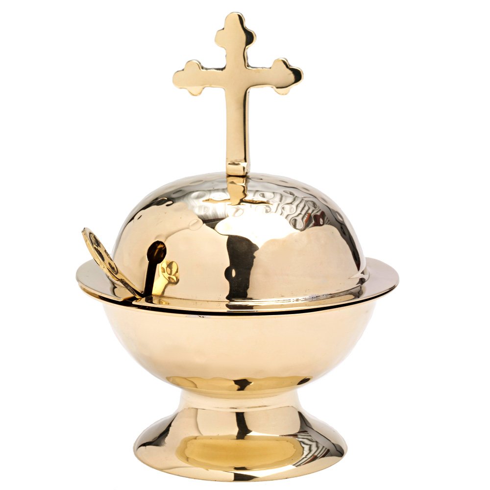 NKlaus small ship with cross and spoon incense holder brass gold 7596