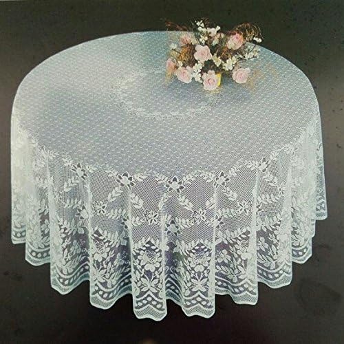AdonisUSA Fine White Lace Tablecloth in 120" Round. Floral Design. Perfect for Wedding reception and party (120 inches)