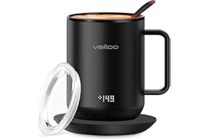vsitoo S3 Temperature Control Smart Mug 2 with Lid, Self Heating Coffee Mug 10 oz, LED Display, 90 Min Battery Life - App&Manual Controlled Heated Coffee Mug - Improved Design, Coffee Gifts, Black