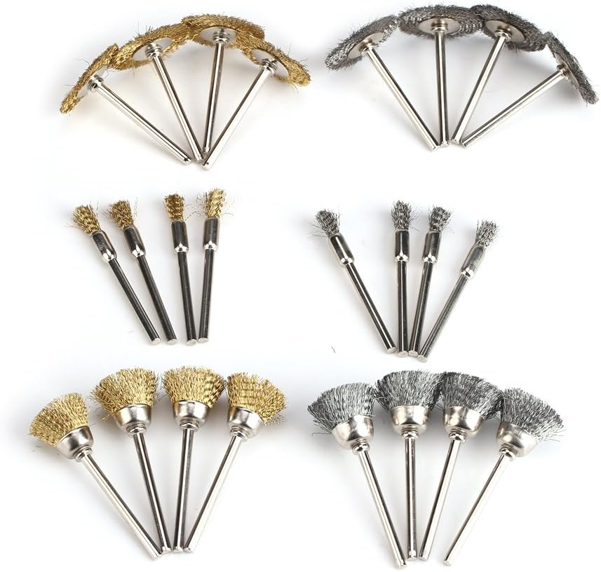 Haofy 24Pcs Brass Steel Coated Wire Brush Wheel & Cup Brush Set, Coated Wire Drill Cleaning Brush Kit