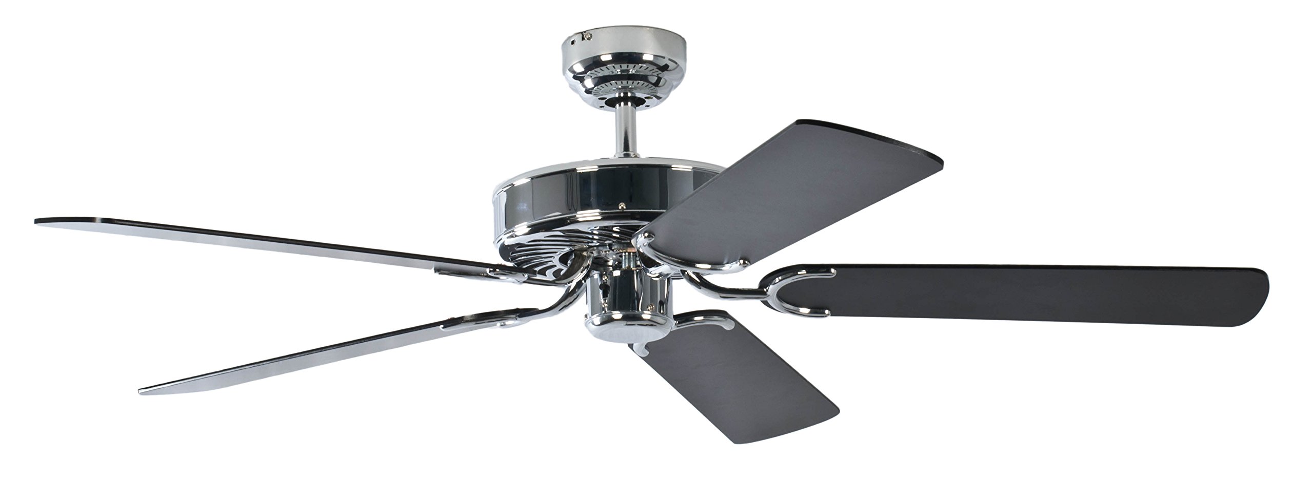 Potkuri 52 inch / 132 cm Ceiling Fan without Lights Steel Finish with Pull Cord and Blades Black or Black with Stripes
