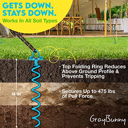 Drillable Spiral Ground Anchor, 16 Inches, 4Pack Set, Folding Ring For