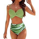 SEAFORM Women's Bikini Sets Two Piece Tummy Control Swimsuit High Waist V-Neck Beachwear Twist Front Straps Bathing Suits