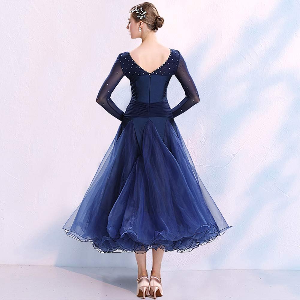 NAKOKOU Ballroom Dance Women Dress Competition Big Swing Collar Ballroom Dance Dress Formal: Clothing