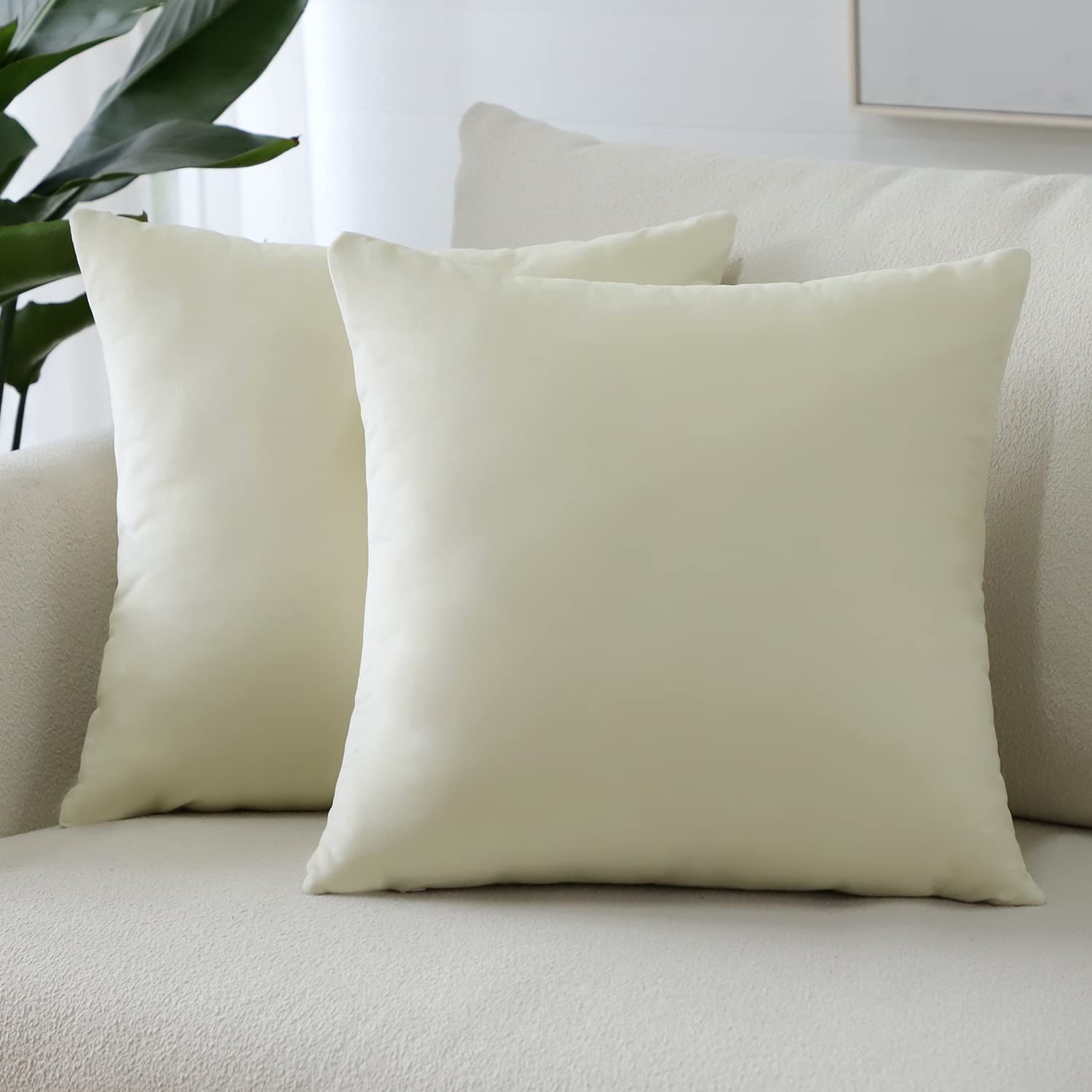 Sungeek Pack of 2 Velvet Cushion Covers Soft Decorative Pillow Covers with Invisible Zipper Luxury Throw Pillow Cases for Home Decor Sofa Bedroom Living Room 45x45cm Cream White