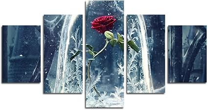 Yspgart Print Painting Canvas 5 Pieces Beauty And The Beast Rose Canvas Wall Art Painting For Home Living Room Office Mordern Decoration Gift Unframed Amazon Co Uk Kitchen Home