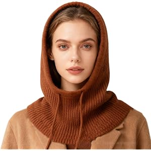 Winter Crochet Balaclava Women Windproof 2 in 1 Hooded Scarf Cute Breathable Cold Weather Beanie Hats Knitted Scarfs Set