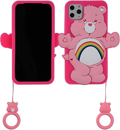 Amazon Guoduo Iphone12のためのレインボーベアーケース 韓国風 虹 熊 携帯ケース シリコーンの3 D漫画動物カバー 子供の女の子クールなかわいいかわいいケース Kawaiiソフトゲルラバーユニークキャラクタープロテクター 指輪 Iphone 12 ピンク 虹 熊 ケース