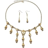 NORLSO Halloween Skull Necklace Earrings Set for Women Gothic Skull Head Pendant Necklace Set Punk Skeleton Necklace Halloween Jewelry Gifts