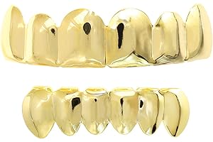 Careland 24K Plated Gold Grillz for Hip Hop Mouse Teeth Grills for New Custom Fit Top & Bottom Grill Set + 2 Extra Molding Bars